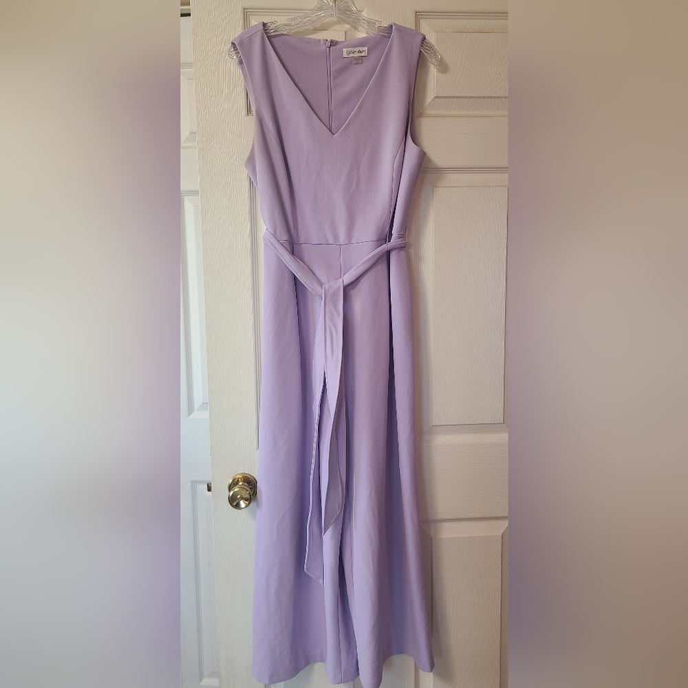 Elegant Lavender/Lilac/Purple Capri Length Jumpsuit with Belt